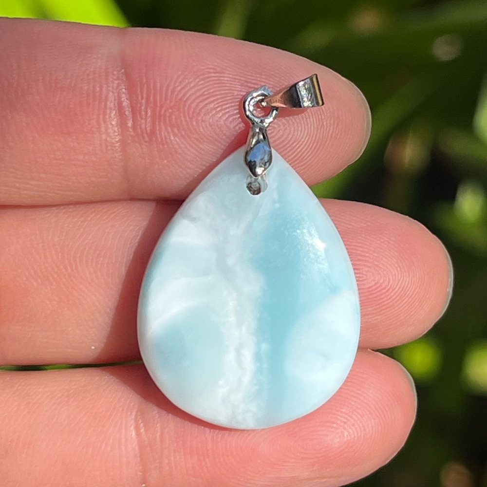 Sterling silver chubby teardrop‎ larimar pendant 1213